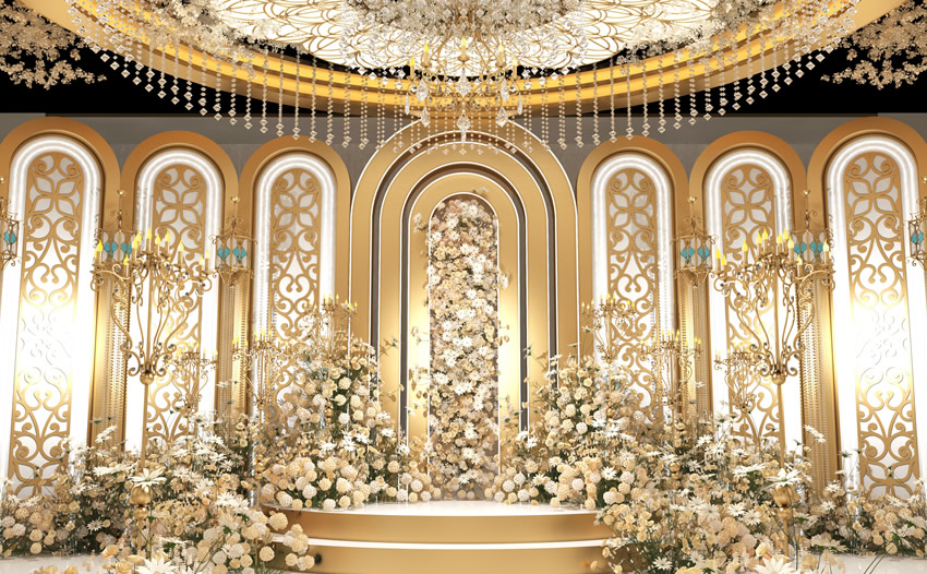 简阳香槟色调婚礼堂效果展示